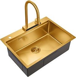 Milacio Мойка кухонная Denia 68 Steel со смесителем золото – фотография-2
