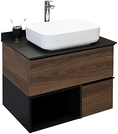 Comforty Тумба с раковиной Штутгарт 75 подвесная дуб темно-коричневый/черная – фотография-1