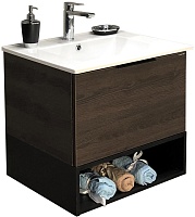 Comforty Тумба с раковиной Франкфурт 60 подвесная дуб шоколадно-коричневый/черная
