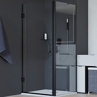 RGW Душевой уголок Hotel HO-045B (HO-011B + Z-050-2B + O-204B) 70x70 профиль черный стекло прозрачное