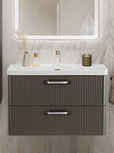 BelBagno Тумба с раковиной Due 80 подвесная Оружейная сталь ручки Хром полированный – фотография-16