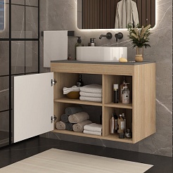 Teymi Тумба с раковиной Nura 80 Lori 50 подвесная дуб/графит – фотография-4