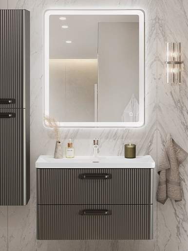 BelBagno Тумба с раковиной Due 80 подвесная Оружейная сталь ручки Матовый тёмный никель – фотография-12