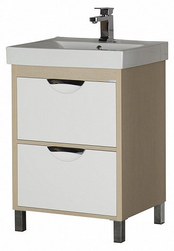 Aquanet Тумба с раковиной "Гретта 60" 2 ящика светлый дуб (171556) – картинка-5