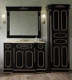 Misty Шкаф - пенал Астория Gold 60 черный/глянец – фотография-2