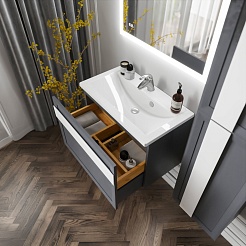 Бриклаер Мебель для ванной Берлин 80 оникс серый с белой ручкой – фотография-8