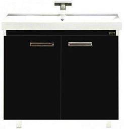 Misty Тумба с раковиной Джулия QVATRO 90 прямая черная – фотография-1