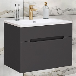 Runo Мебель для ванной Парма 60 подвесная графит с зеркалом Руан 65 – фотография-3