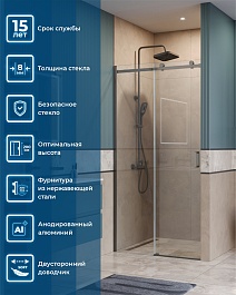 BelBagno Душевая дверь в нишу Soft Close-2 SOFT_CLOSE-2-BF-1-100-C-GM 100x200 профиль оружейная сталь стекло прозрачное – фотография-11