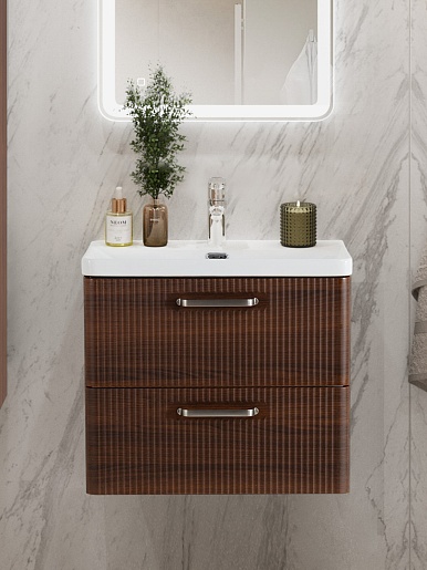 BelBagno Тумба с раковиной Due 60 подвесная Noce ручки Матовый атласный никель – картинка-13