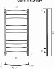 Terminus Полотенцесушитель электрический Классик П10 500x1050 хром – фотография-3