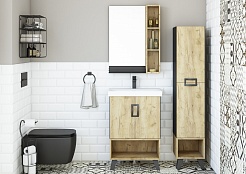 Sanflor Шкаф пенал Выборг 32/2 дуб крафт золотой/черный – фотография-4