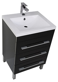 Aquanet Тумба с раковиной Верона 58 напольная, ящики, черная – фотография-7
