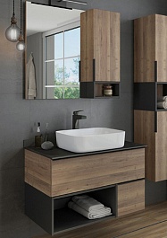 Comforty Мебель для ванной Штутгарт 90 подвесная дуб темно-коричневый/черная – фотография-1