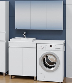 СанТа Мебель для ванной под стиральную машину Марс 130 L 2 двери белая – фотография-1
