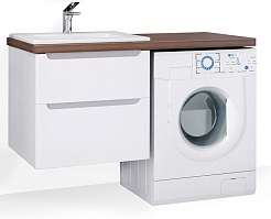 Jorno Тумба с раковиной Wood 120 белая под стиральную машину столешница тёмная – фотография-1