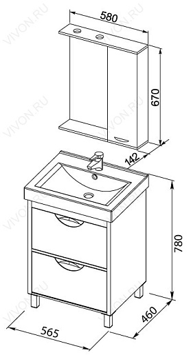 Aquanet Мебель для ванной "Гретта 60" 2 ящика  (177034) – фотография-2