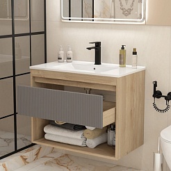 Teymi Тумба с раковиной Vitra 80 Волна подвесная дуб/графит – фотография-5