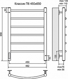 Terminus Полотенцесушитель электрический Классик П6 450х650 диммер слева – фотография-3
