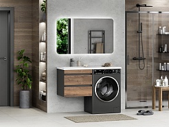 Misty Мебель для ванной Коломбо 120 L подвесная под стиральную машину дуб галифакс/антрацит – фотография-2