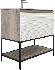 Comforty Тумба с раковиной Страсбург 90 Quadro белая матовая/дуб дымчатый – фотография-1