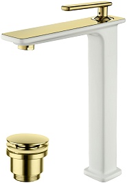 Lemark Смеситель для раковины чаши Mista LM6409WG белый/золото – фотография-1