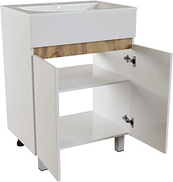 Mixline Тумба под раковину Брикс 60 2 створки белая/дуб вотан – фотография-2