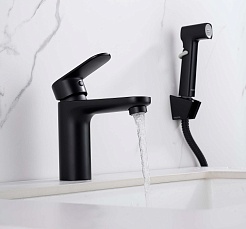 Aquatek Смеситель для раковины Ника AQ1812MB с гигиеническим душем, чёрный матовый – фотография-2