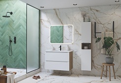 Зов Мебель для ванной Дион 60 подвесная матовая белая/дуб – фотография-2