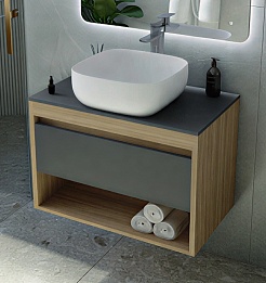 Teymi Тумба с раковиной Ritta 65 дуб эврика/графит матовый подвесная T60524 раковина T50203 – фотография-1