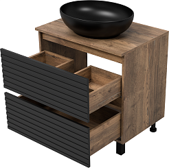 Brevita Мебель для ванной Dakota 70 подвесная дуб галифакс олово/черный кварц – фотография-5