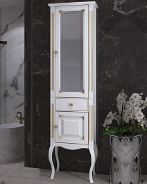 Opadiris Шкаф-пенал для ванной Лаура 45 R белый с бежевой патиной – фотография-1