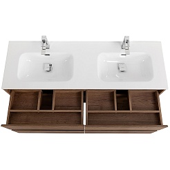 BelBagno Тумба с раковиной Kraft 140 подвесная 4 ящика Rovere Tabacco двойная раковина – фотография-9