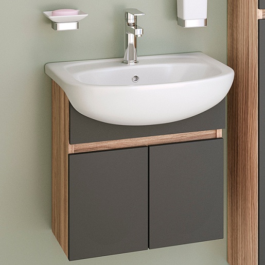 Runo Мебель для ванной Лада 50 подвесная графит/дуб серый – картинка-3