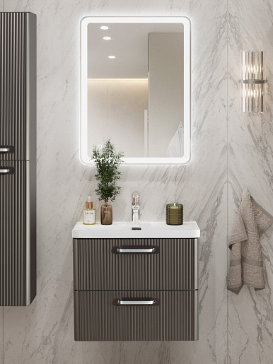 BelBagno Тумба с раковиной Due 60 подвесная Оружейная сталь ручки Хром полированный – фотография-12