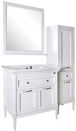 ASB-Woodline Мебель для ванной Гранда 85, белый (патина серебро), массив ясеня – фотография-2