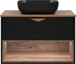 Brevita Тумба с раковиной Bergen 80 подвесная дуб галифакс олово/черная – фотография-1