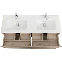 BelBagno Тумба с раковиной Kraft 140 подвесная 4 ящика Rovere Galifax Bianco двойная раковина – фотография-9