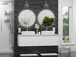 Misty Мебель для ванной Виста 150 подвесная белая матовая с белой столешницей – фотография-2