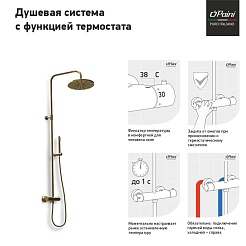 Paini Система душевая Cox 78PJ689TH 250 мм, с термостатом, брашированное золото PVD (PJ) – фотография-4