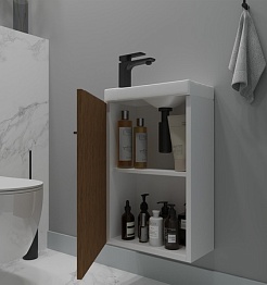 Зов Тумба с раковиной Монови Слим 40 подвесная белая/тростник – фотография-4