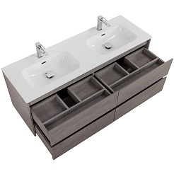 BelBagno Тумба под раковину Kraft 120 подвесная 4 ящика Cemento Grigio двойная раковина – фотография-6