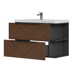 Equil Тумба с раковиной Forest 90 2 ящика подвесная орех/графит – фотография-2