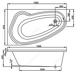 Vagnerplast Акриловая ванна AVONA 150 L – фотография-3