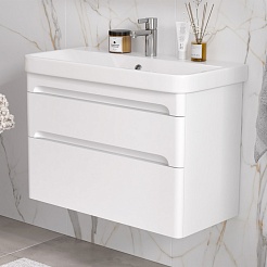 Equil Тумба под раковину Nice 80 2 ящика подвесная белая – фотография-3