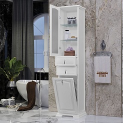 Opadiris Шкаф-пенал для ванной Риспекто 40 L белый, с бельевой корзиной – фотография-5