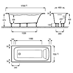 Jacob Delafon Ванна из искусственного камня Elite 170x75 E6D030-00, щелевой перелив – фотография-5