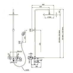 Paini Система душевая Cox 78YO687TH1KM с термостатом, верхним душем 200 мм, чёрный – фотография-3
