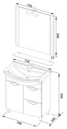 Aquanet Тумба с раковиной "Асти 75" с б/к – фотография-2