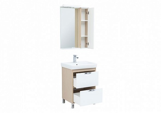 Aquanet Тумба с раковиной Гретта 60 new 2 ящика, светлый дуб – картинка-3